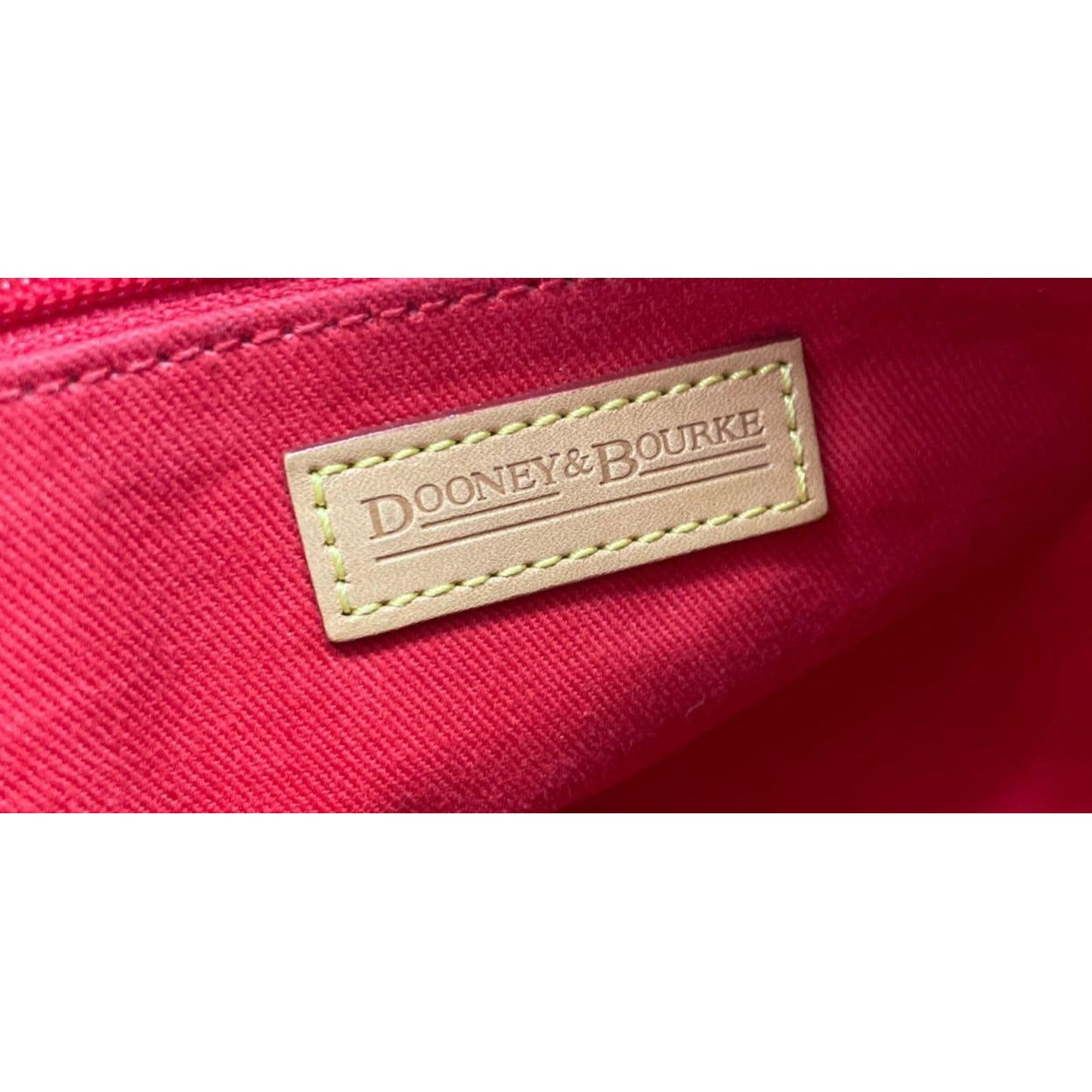 Dooney & Bourke Signature Monogram Denim Hobo Shoulder Bag With Leather Strap & Red Interior