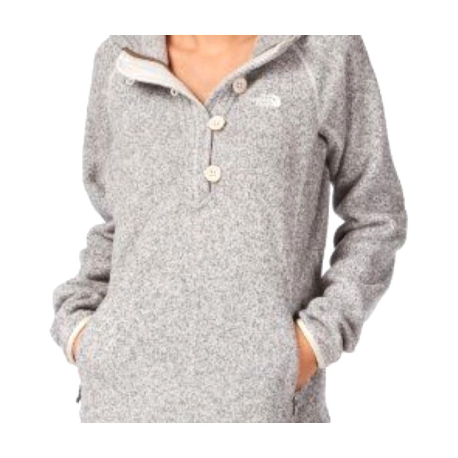 The North Face Womens XS Crescent Sunshine Knit Pullover Hoodie Gray Button Accents