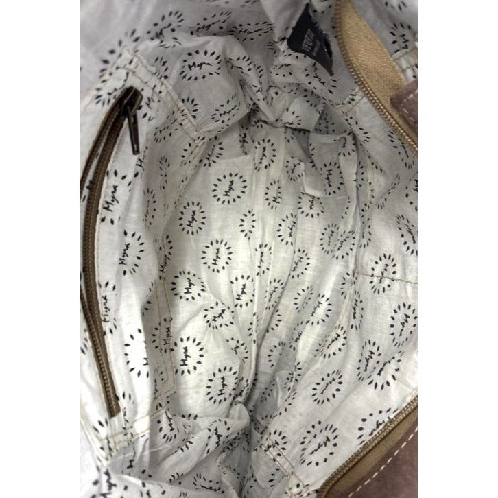 Myra Bag Canvas & Leather Backpack With Mandala Flap Brown/Beige Adjustable Straps & Interior Pockets