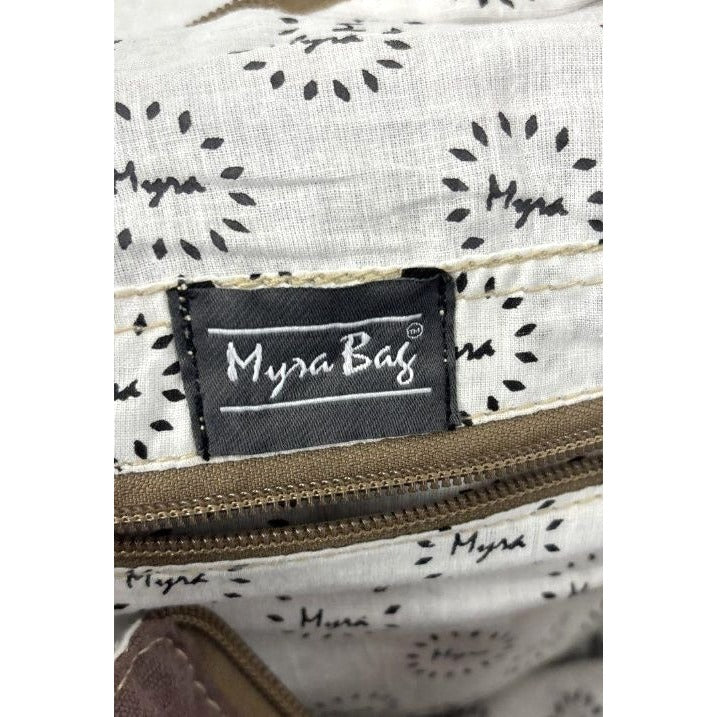 Myra Bag Canvas & Leather Backpack With Mandala Flap Brown/Beige Adjustable Straps & Interior Pockets