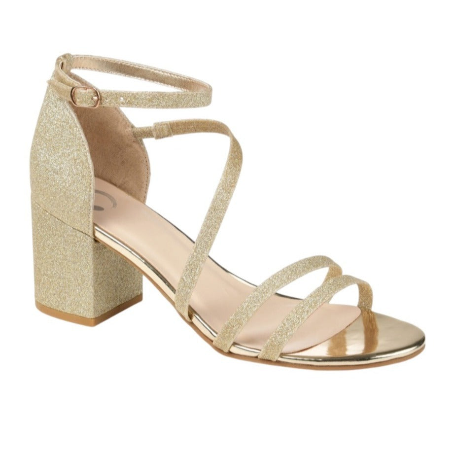 Gold Glitter Strappy Block Heel Sandals By Journee Collection SZ 8.5