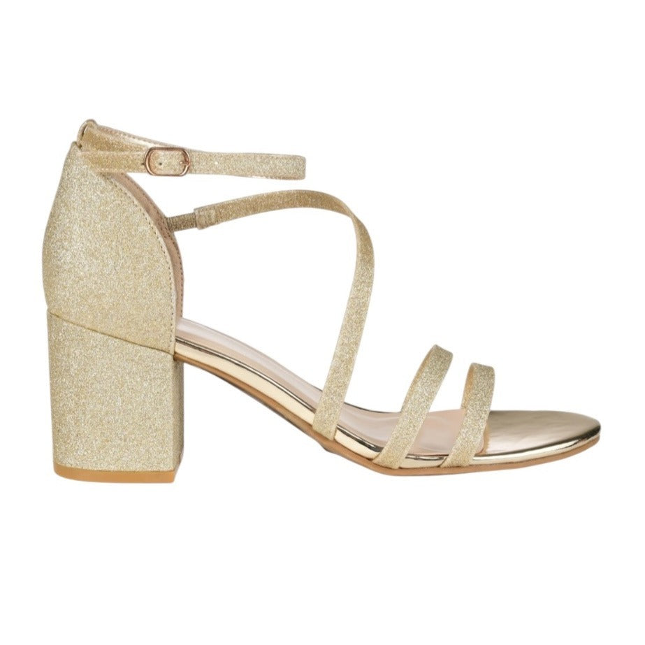 Gold Glitter Strappy Block Heel Sandals By Journee Collection SZ 8.5