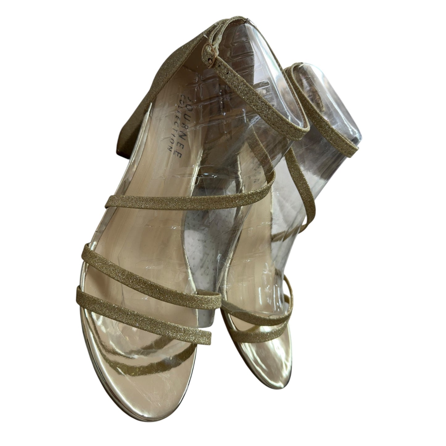 Gold Glitter Strappy Block Heel Sandals By Journee Collection SZ 8.5