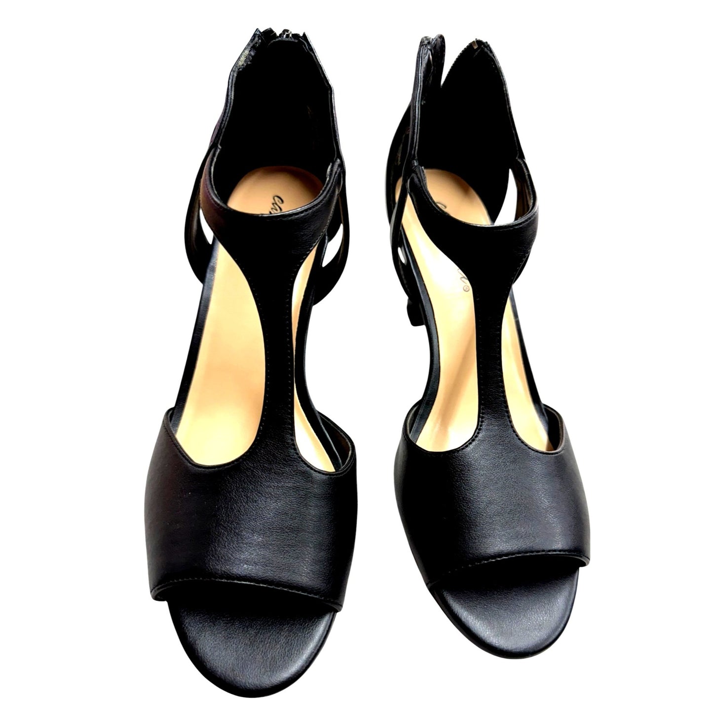 Easy Street Women's Black Flash T-Strap Heels 9M