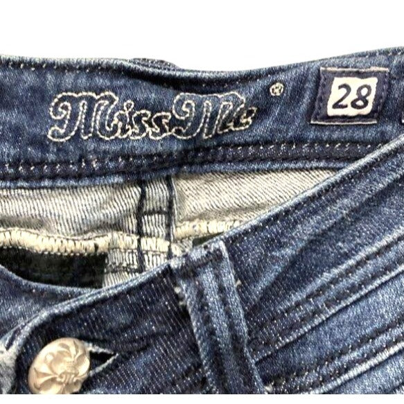 Miss Me Women's Dark Wash Blue Denim Jeans Size 28 With Embellished Pockets