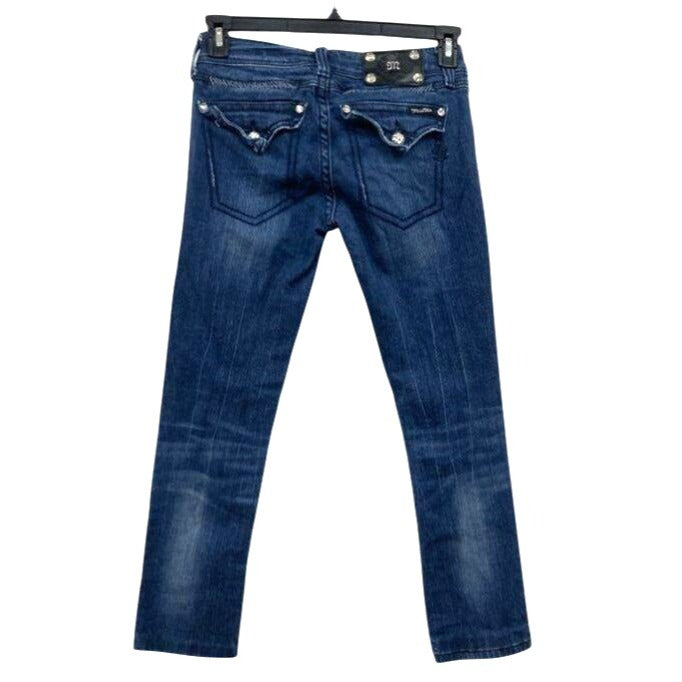 Miss Me Women's Dark Wash Blue Denim Jeans Size 28 With Embellished Pockets