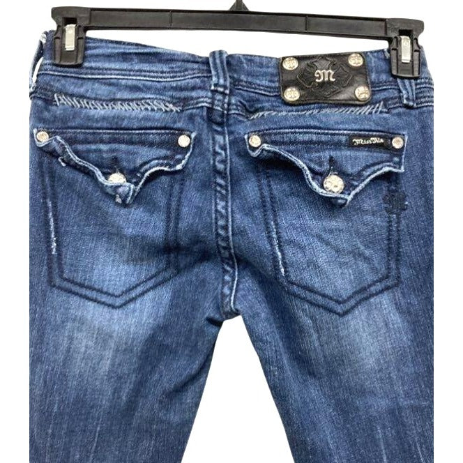 Miss Me Women's Dark Wash Blue Denim Jeans Size 28 With Embellished Pockets