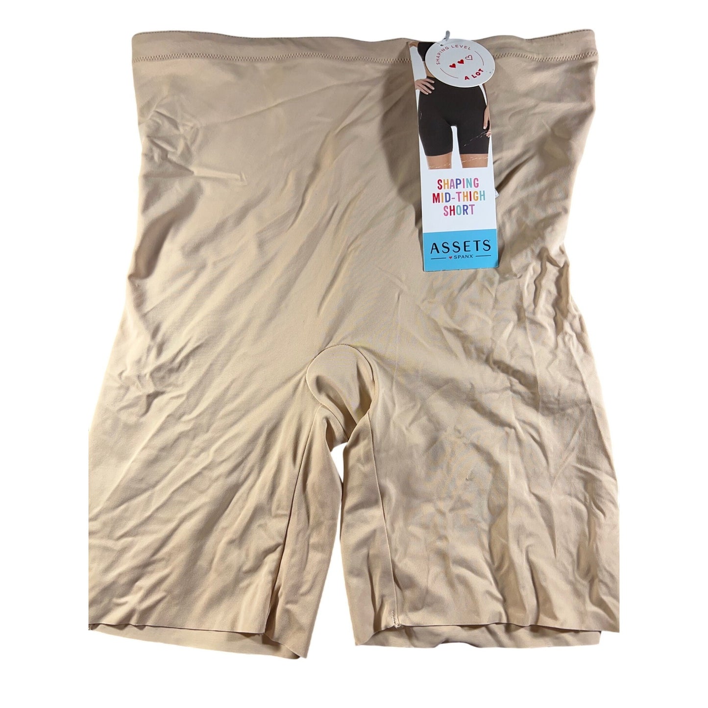 Assets By Spanx Shaping Mid-Thigh Short SZ L Pure Beige Nylon Blend