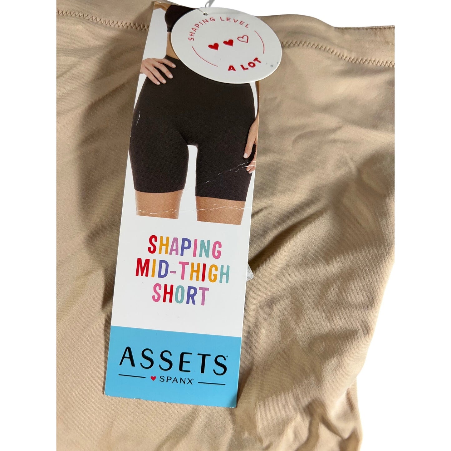 Assets By Spanx Shaping Mid-Thigh Short SZ L Pure Beige Nylon Blend