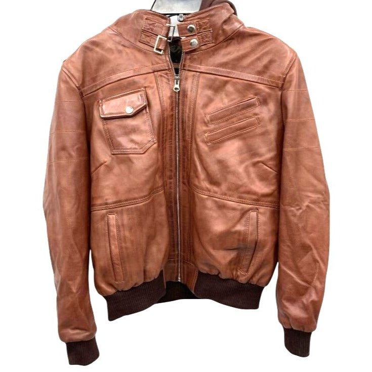 Brown Real Leather Bomber Jacket Size 3XL