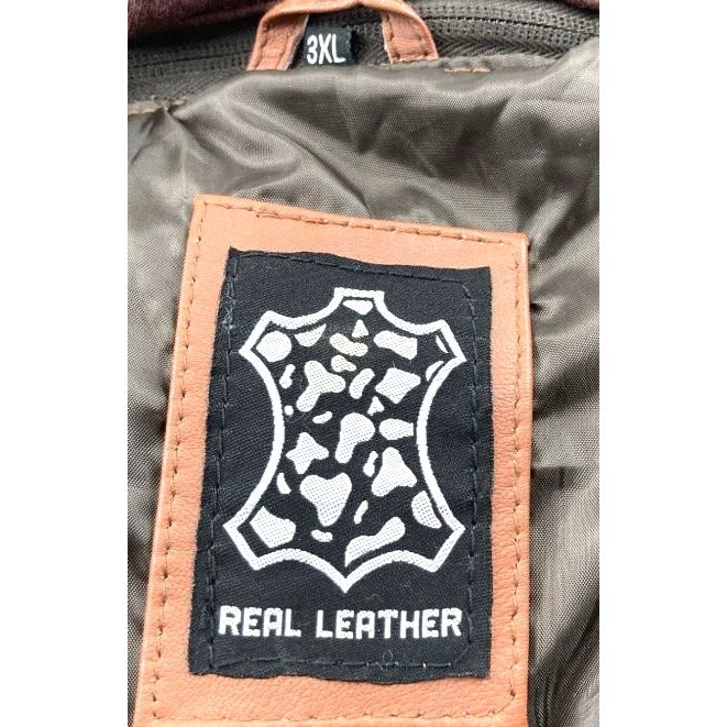 Brown Real Leather Bomber Jacket Size 3XL