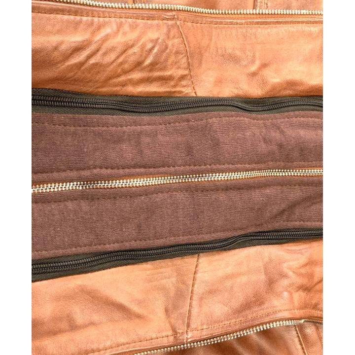 Brown Real Leather Bomber Jacket Size 3XL