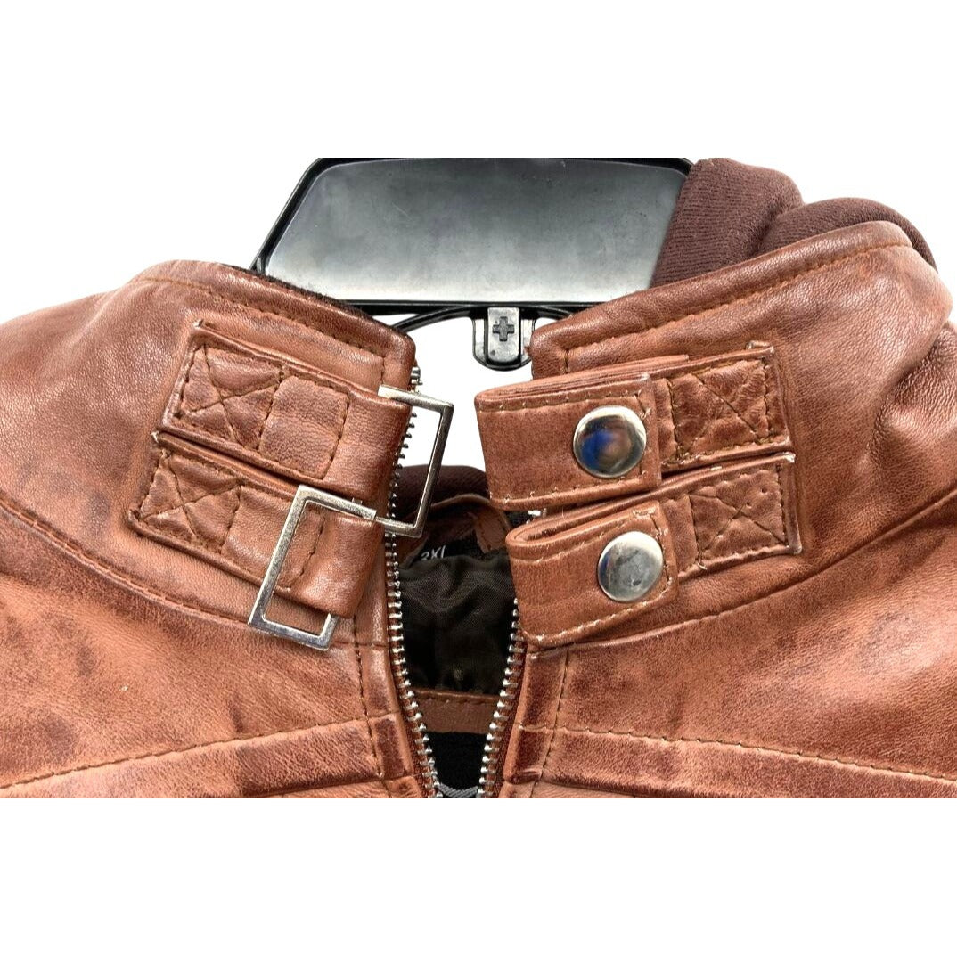 Brown Real Leather Bomber Jacket Size 3XL