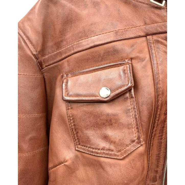 Brown Real Leather Bomber Jacket Size 3XL