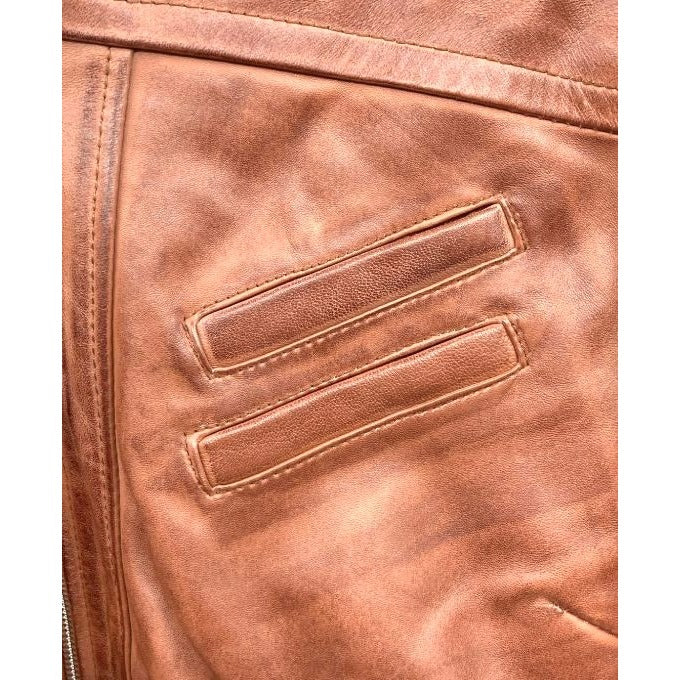 Brown Real Leather Bomber Jacket Size 3XL