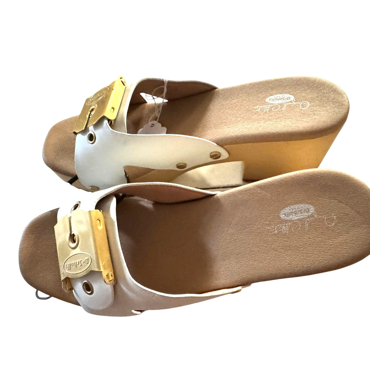 Dr. Scholls Women's Size 7 Leather Sandals With Gold Buckle & Platform Sole