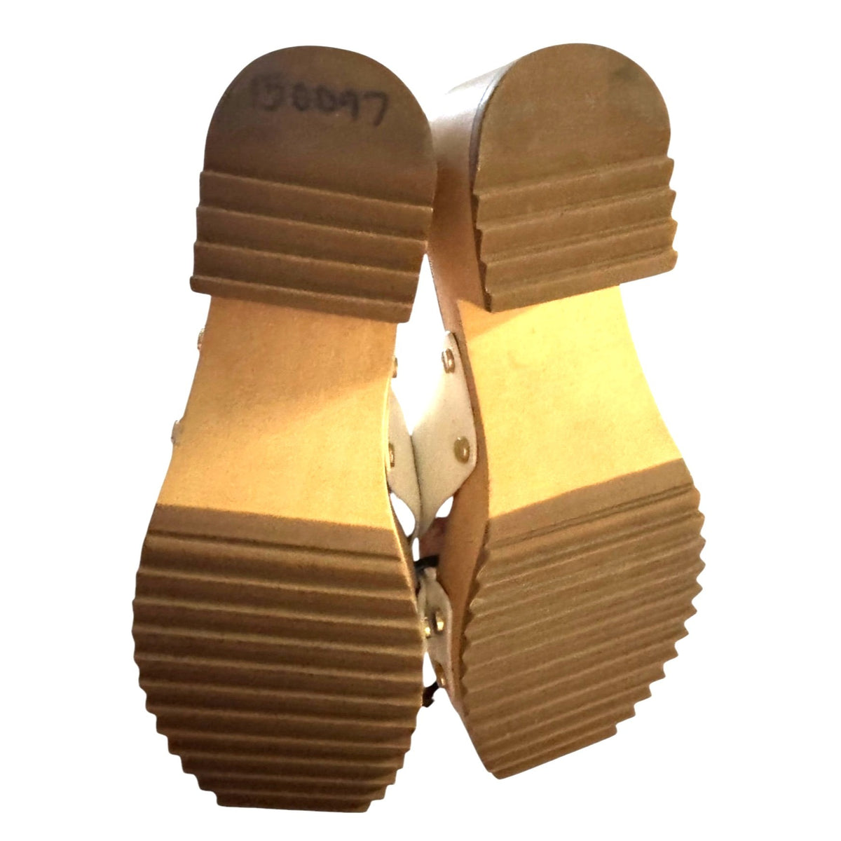 Dr. Scholls Women's Size 7 Leather Sandals With Gold Buckle & Platform Sole