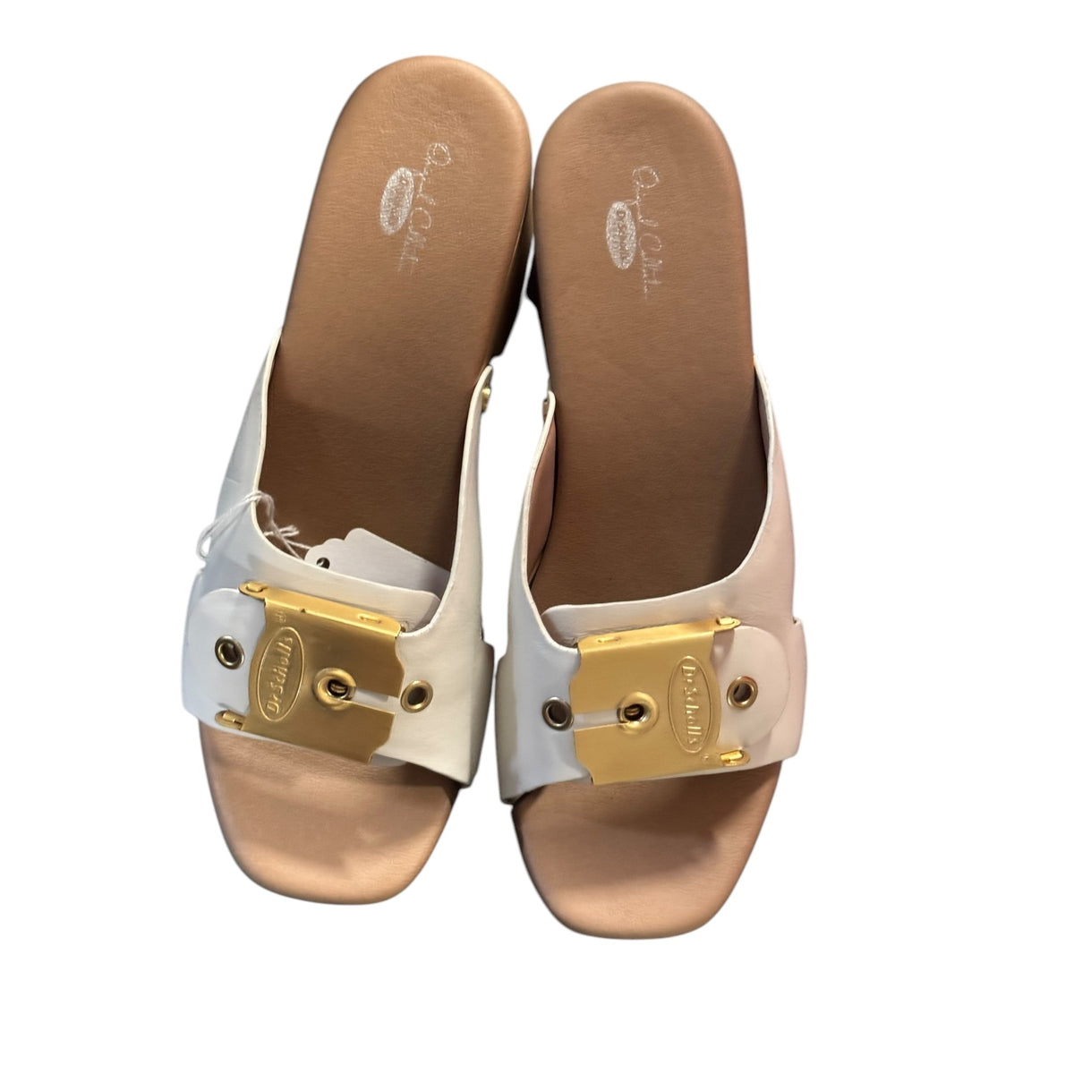 Dr. Scholls Women's Size 7 Leather Sandals With Gold Buckle & Platform Sole