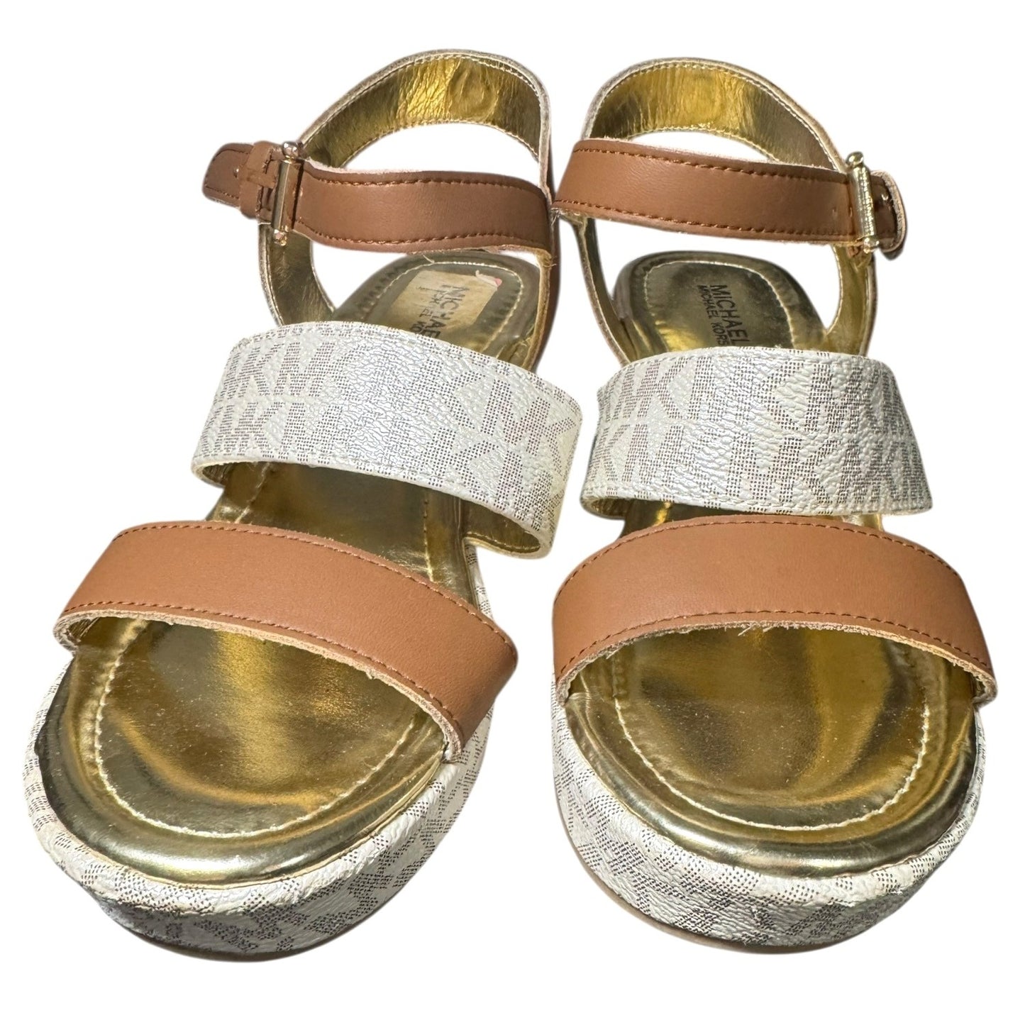Michael Kors Girls Wedge Sandals Tan & Gold Size 3 Sandals