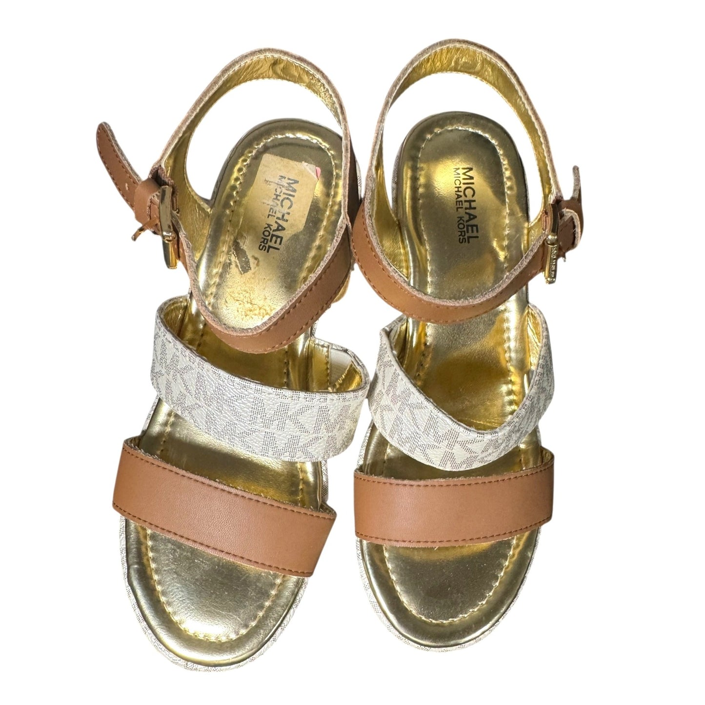 Michael Kors Girls Wedge Sandals Tan & Gold Size 3 Sandals