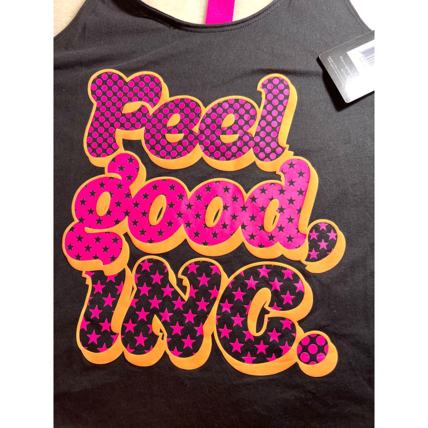 Zumba Feel Good Inc. Racerback Tank Top Bold Black Pink Stars Womens S