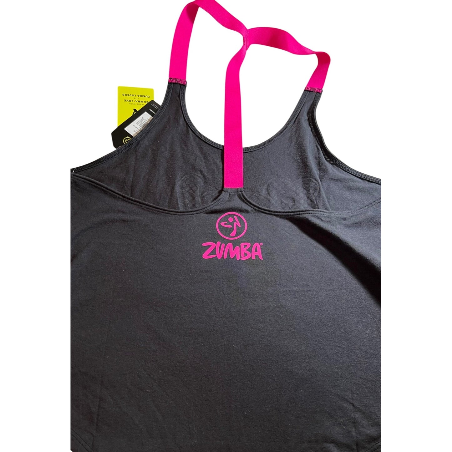 Zumba Feel Good Inc. Racerback Tank Top Bold Black Pink Stars Womens S