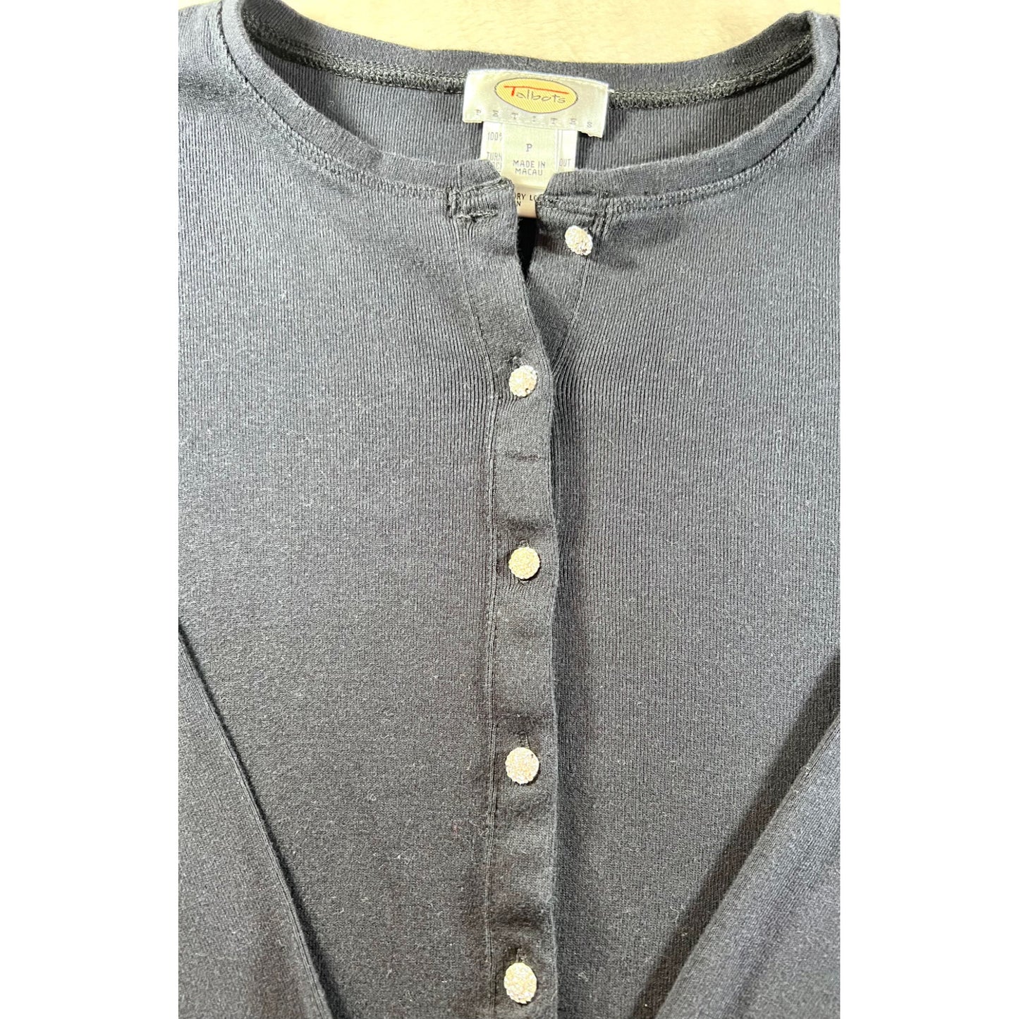 Talbots Black Merino Wool Jeweled Sweater  Size P