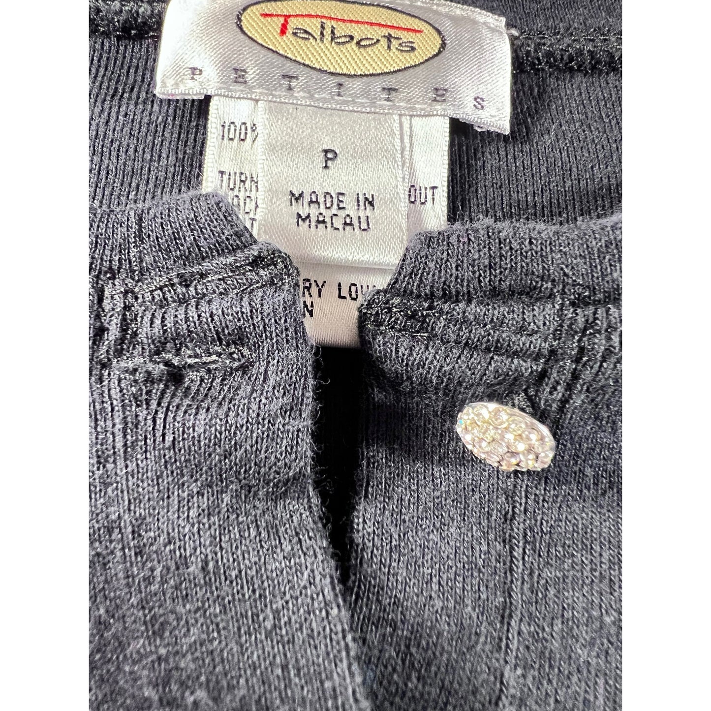 Talbots Black Merino Wool Jeweled Sweater  Size P