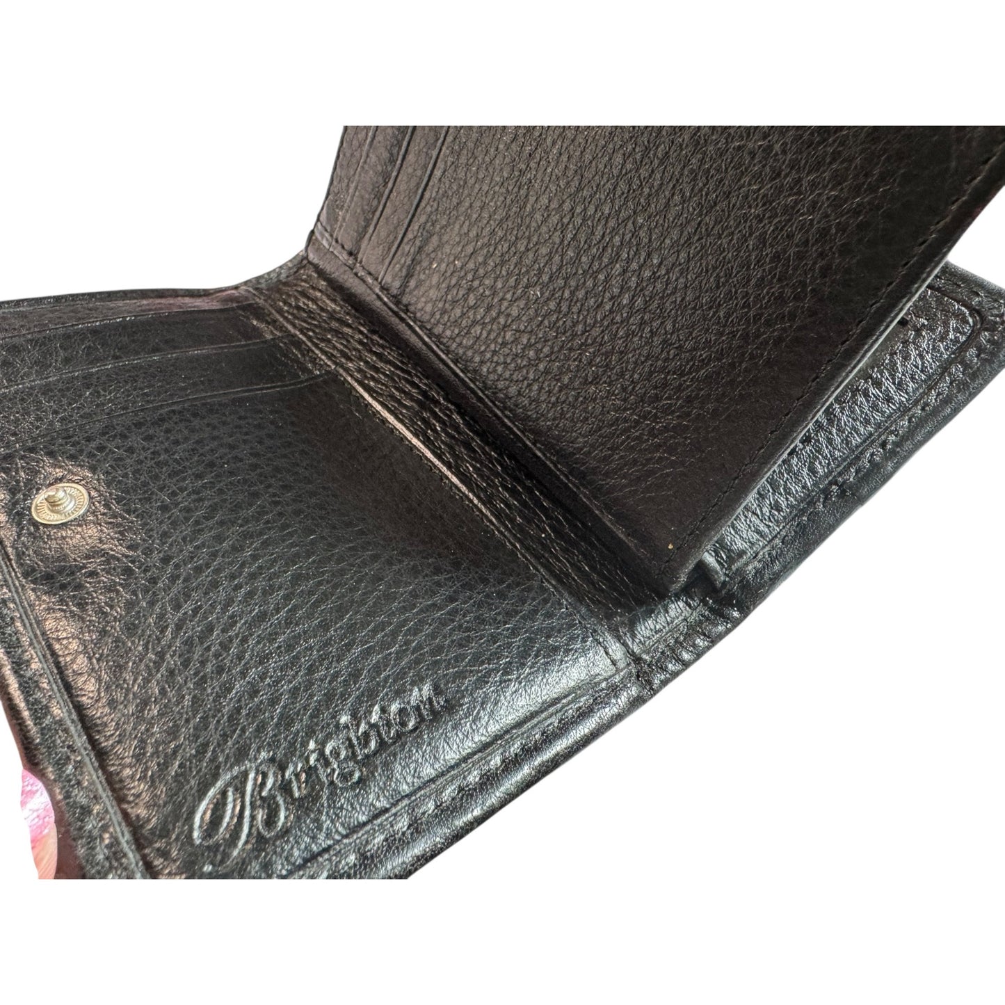 Brighton Black Leather & Fabric Small Wallet With Snap Closure & Heart Accents