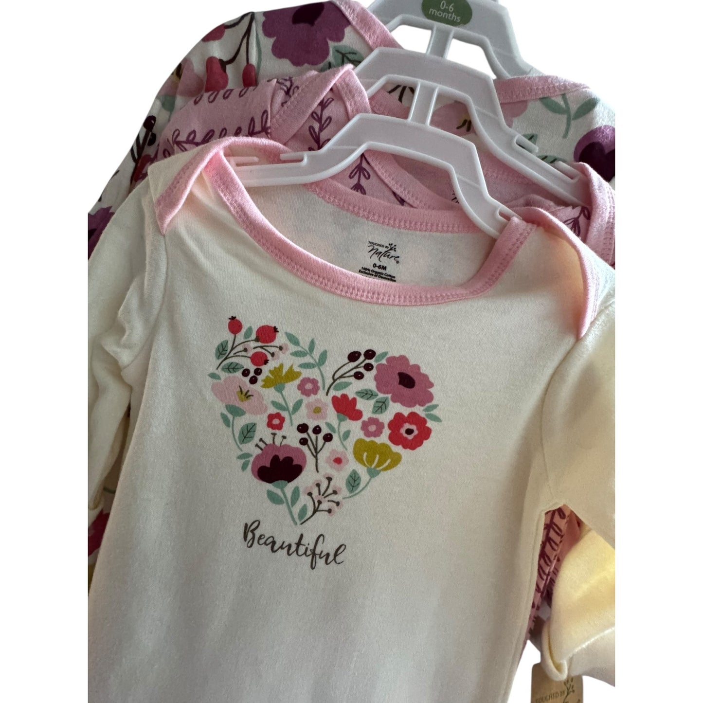 Touched By Nature Organic Cotton Baby Gowns 0-6 Months Set Of 3 Floral Print