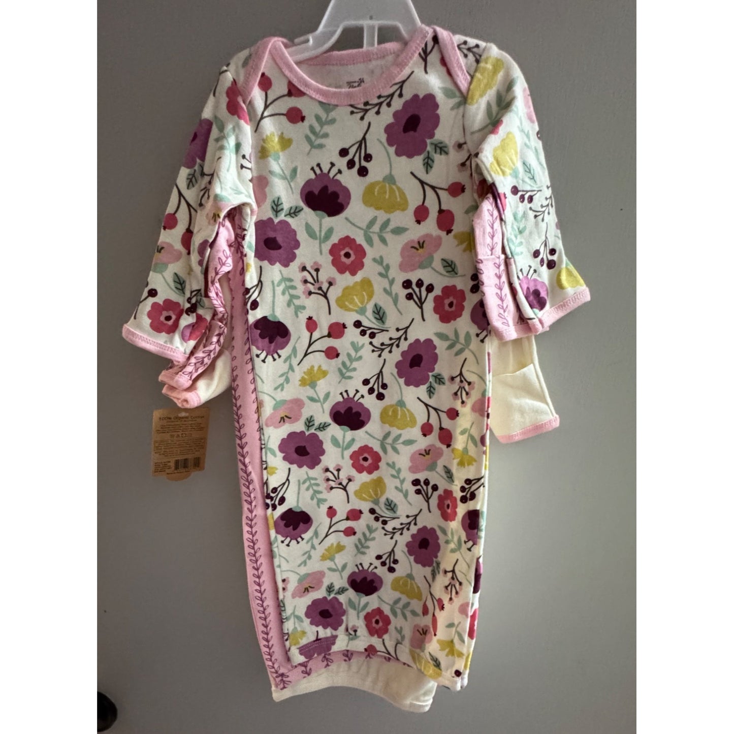 Touched By Nature Organic Cotton Baby Gowns 0-6 Months Set Of 3 Floral Print