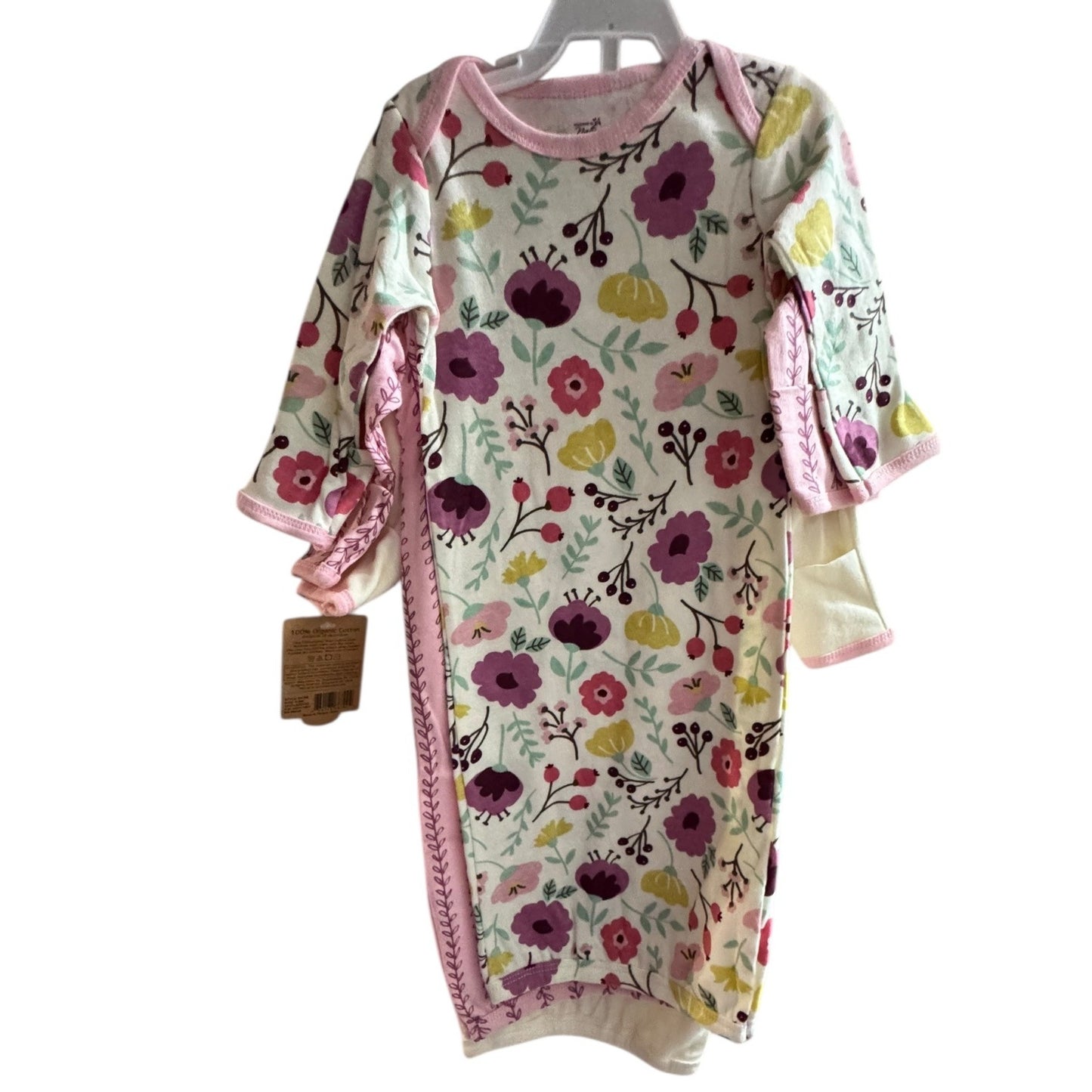 Touched By Nature Organic Cotton Baby Gowns 0-6 Months Set Of 3 Floral Print