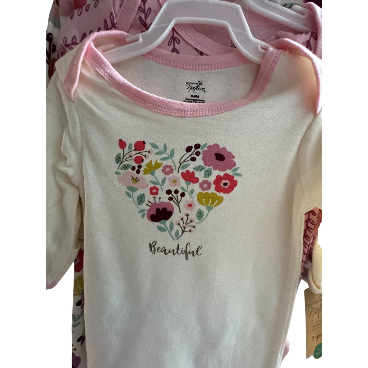 Touched By Nature Organic Cotton Baby Gowns 0-6 Months Set Of 3 Floral Print