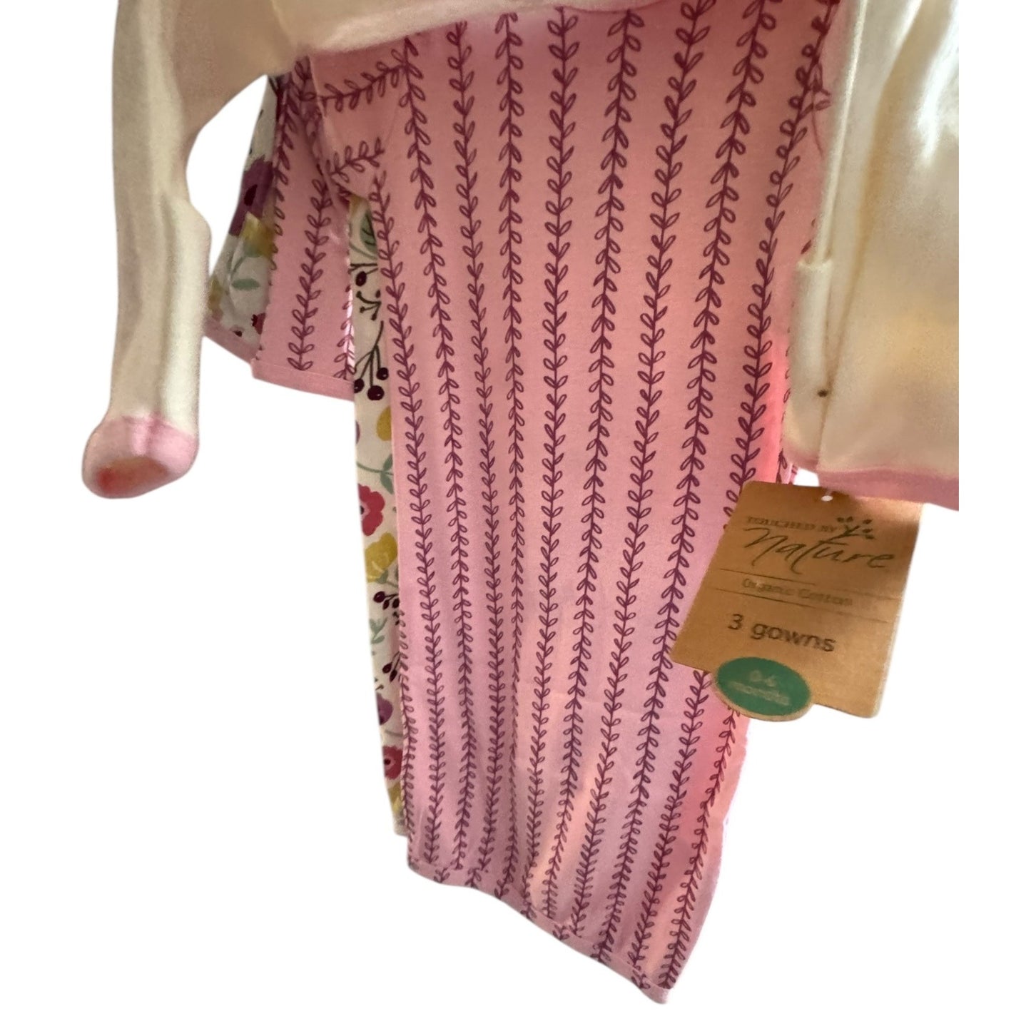 Touched By Nature Organic Cotton Baby Gowns 0-6 Months Set Of 3 Floral Print