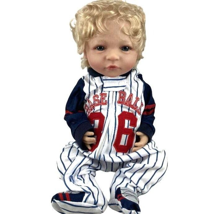 Reborn Baby Doll Baseball Outfit Blonde Hair Blue Eyes Realistic Newborn Look NWB