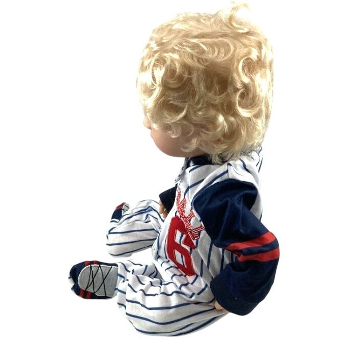 Reborn Baby Doll Baseball Outfit Blonde Hair Blue Eyes Realistic Newborn Look NWB