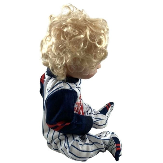 Reborn Baby Doll Baseball Outfit Blonde Hair Blue Eyes Realistic Newborn Look NWB