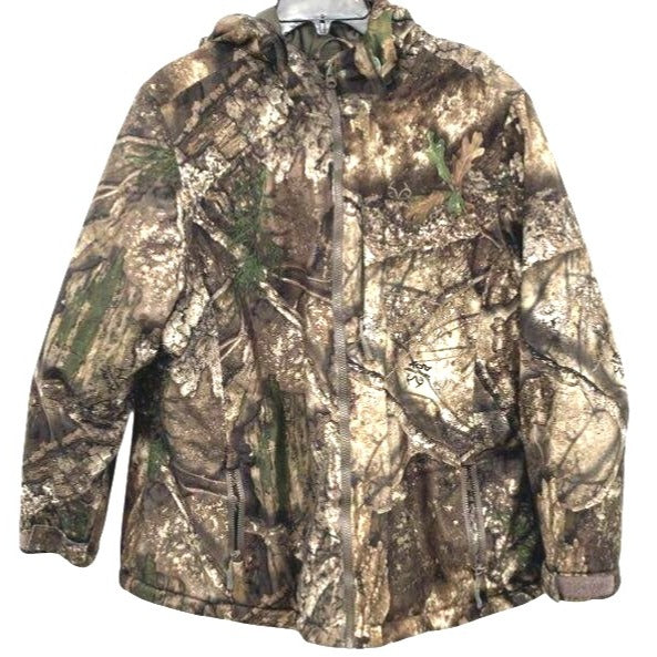 Men's Realtree APX Green/Brown Camouflage Hooded Jacket 2XL Full Zip Waterproof Design