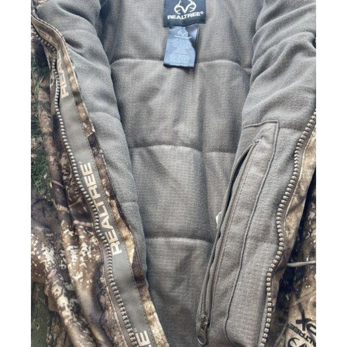 Men's Realtree APX Green/Brown Camouflage Hooded Jacket 2XL Full Zip Waterproof Design