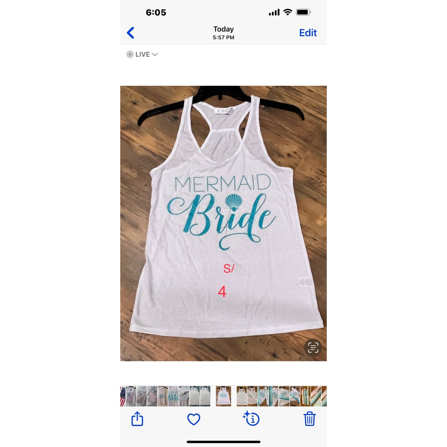 Mermaid Bridal Tank Top S/M Mermaid Bride * Mermaids* & Bride Sash Available *SOLD SEPERATELY*