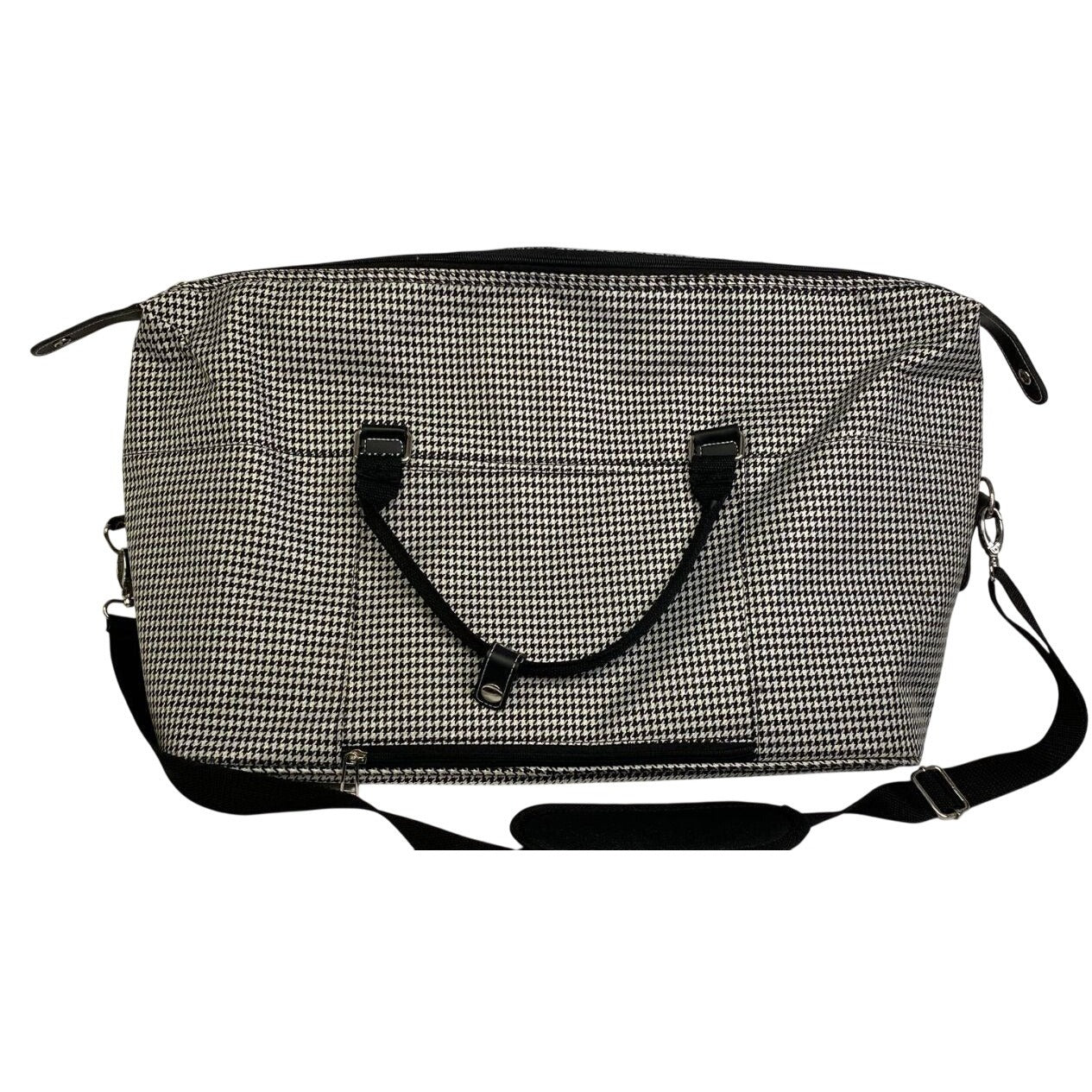 London Fog Houndstooth Weekender Travel Bag With Adjustable Shoulder Strap Durable Spacious Design