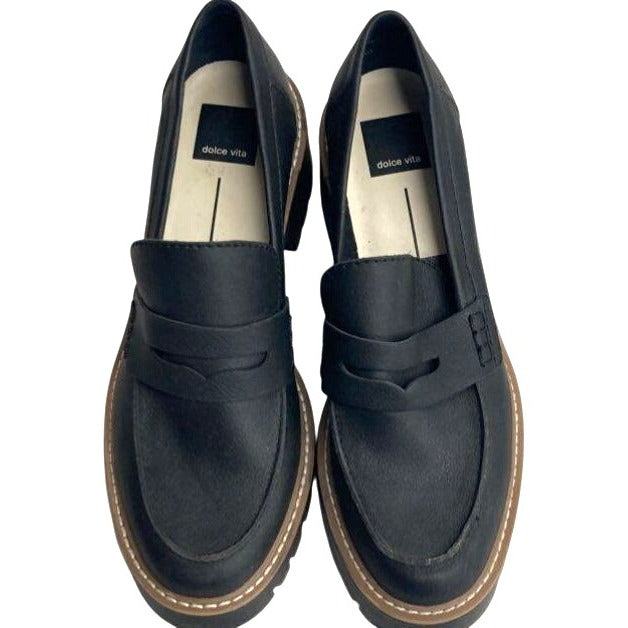 Dolce Vita Halona Black Chunky Loafers With Treaded Sole