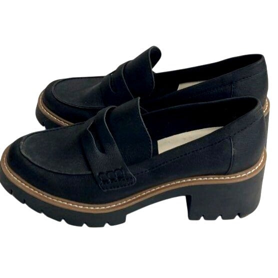 Dolce Vita Halona Black Chunky Loafers With Treaded Sole