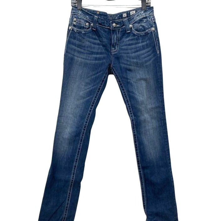 Miss Me Womens Mid-Rise Straight Leg Denim Jeans Size 31 W/ Embellished Angel Wing Back Pockets
