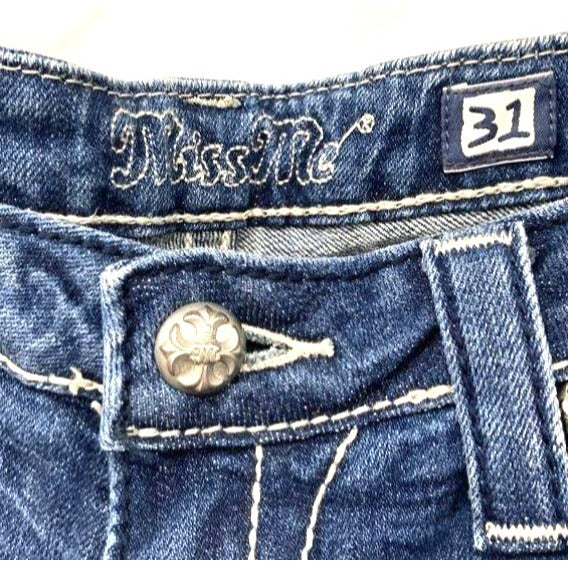 Miss Me Womens Mid-Rise Straight Leg Denim Jeans Size 31 W/ Embellished Angel Wing Back Pockets