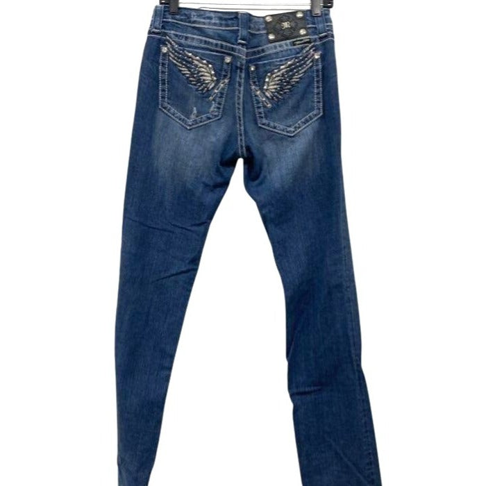 Miss Me Womens Mid-Rise Straight Leg Denim Jeans Size 31 W/ Embellished Angel Wing Back Pockets