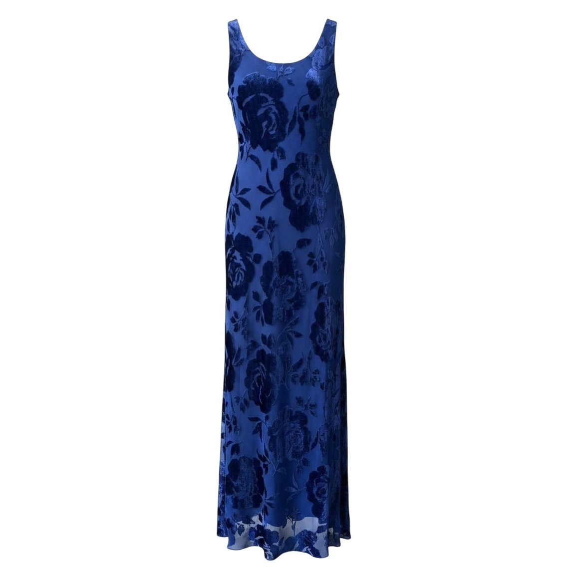 Chelsea Nites Floral Burnout Velvet Maxi Dress Blue Size 8