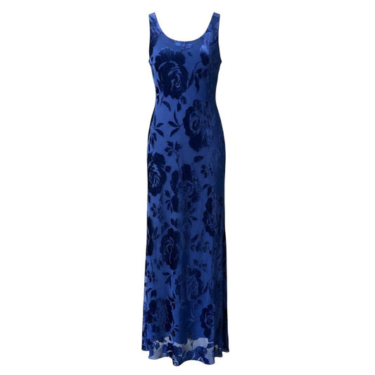 Chelsea Nites Floral Burnout Velvet Maxi Dress Blue Size 8