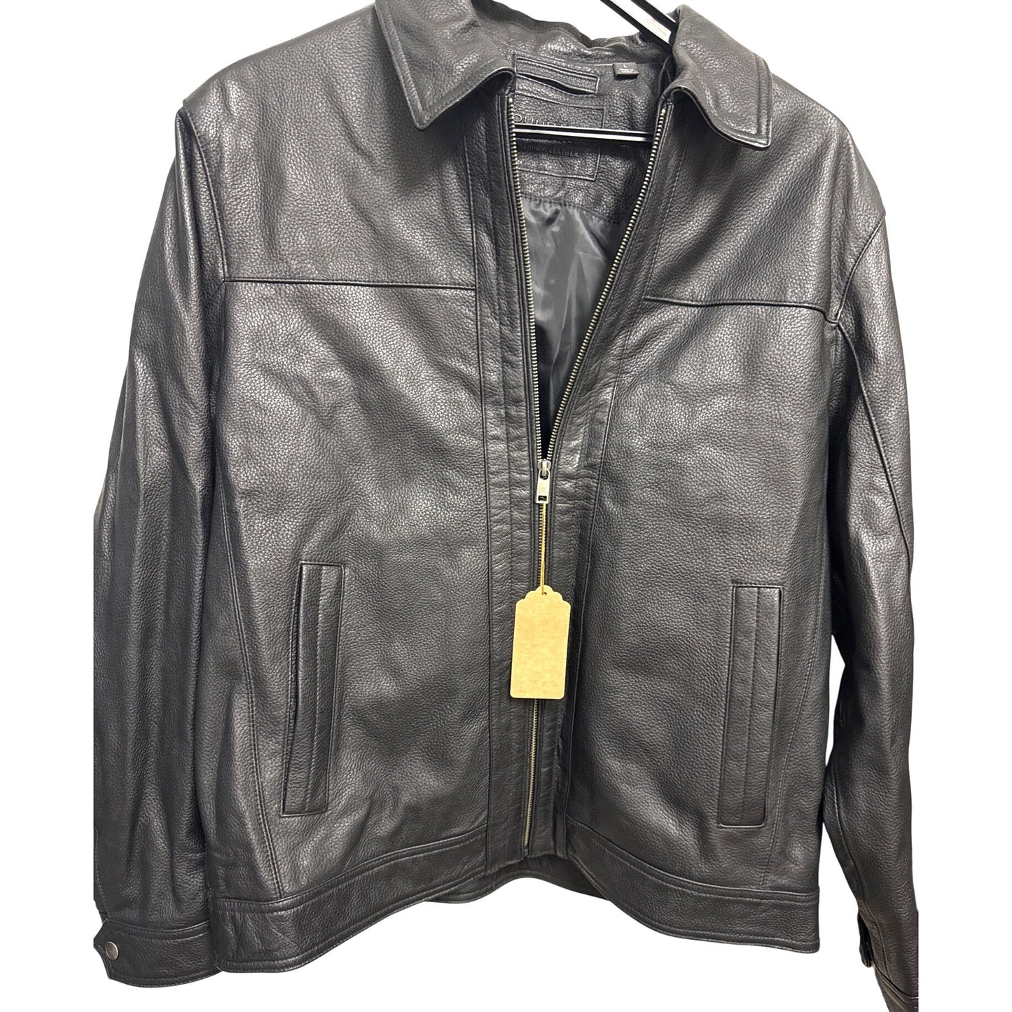 Roundtree & Yorke Men's Premium Leather Jacket Black Genuine Lambskin Size L