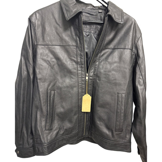 Roundtree & Yorke Men's Premium Leather Jacket Black Genuine Lambskin Size L